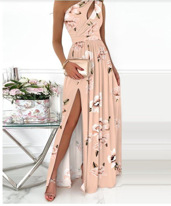 Solid Color One Shoulder Halter High Waist Dress $49.99 Dana Fashion Color: Apricot print Size: L Women's clothing معلومات المنتج: اسم القماش: ألياف البوليستر النمط: OL commuter النمط: طباعة العملية: الطباعة/الصباغة النمط: كتف مائل العناصر الشائعة: الطباع