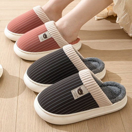Solid Striped Plush Slippers Winter Warm Bear Fleece Shoes House Indoor Bedroom Floor Thick-soled Home Slipper For Women Men Couple $29.79 Dana Fashion Color: Coffee Size: 40to41 Women's shoes Product information: Sole material :pvc Applicable gender: Neu