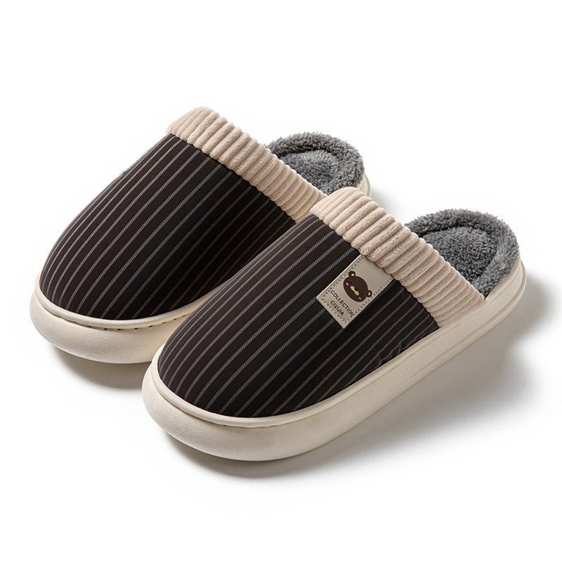 Solid Striped Plush Slippers Winter Warm Bear Fleece Shoes House Indoor Bedroom Floor Thick-soled Home Slipper For Women Men Couple $29.79 Dana Fashion Color: Grey Size: 40to41 Women's shoes Product information: Sole material :pvc Applicable gender: Neutr