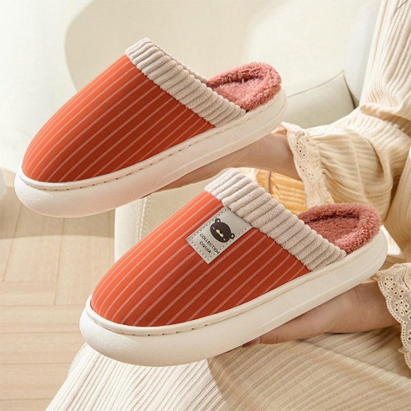 Solid Striped Plush Slippers Winter Warm Bear Fleece Shoes House Indoor Bedroom Floor Thick-soled Home Slipper For Women Men Couple $29.79 Dana Fashion Color: Coffee Size: 40to41 Women's shoes Product information: Sole material :pvc Applicable gender: Neu