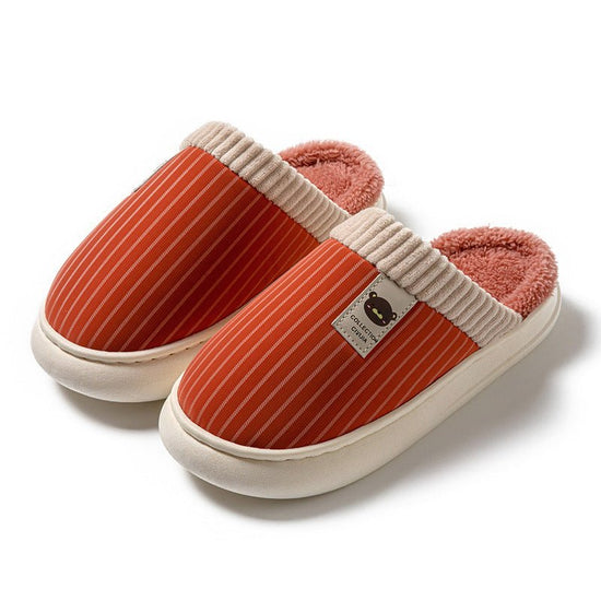 Solid Striped Plush Slippers Winter Warm Bear Fleece Shoes House Indoor Bedroom Floor Thick-soled Home Slipper For Women Men Couple $29.43 Dana Fashion Color: Orange Size: 36to37 Women's shoes Product information: Sole material :pvc Applicable gender: Neu