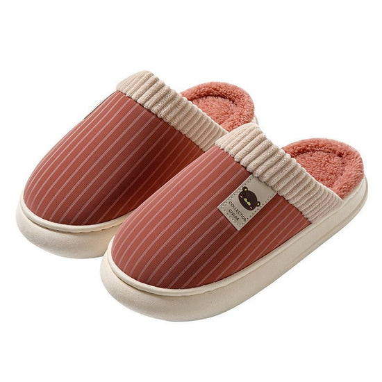 Solid Striped Plush Slippers Winter Warm Bear Fleece Shoes House Indoor Bedroom Floor Thick-soled Home Slipper For Women Men Couple $29.43 Dana Fashion Color: Pink Size: 36to37 Women's shoes Product information: Sole material :pvc Applicable gender: Neutr