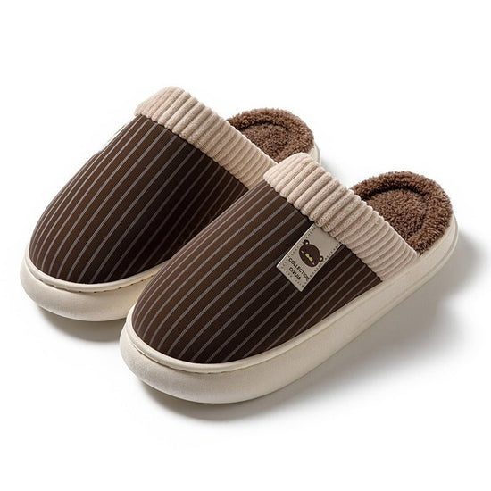 Solid Striped Plush Slippers Winter Warm Bear Fleece Shoes House Indoor Bedroom Floor Thick-soled Home Slipper For Women Men Couple $29.79 Dana Fashion Color: Coffee Size: 40to41 Women's shoes Product information: Sole material :pvc Applicable gender: Neu