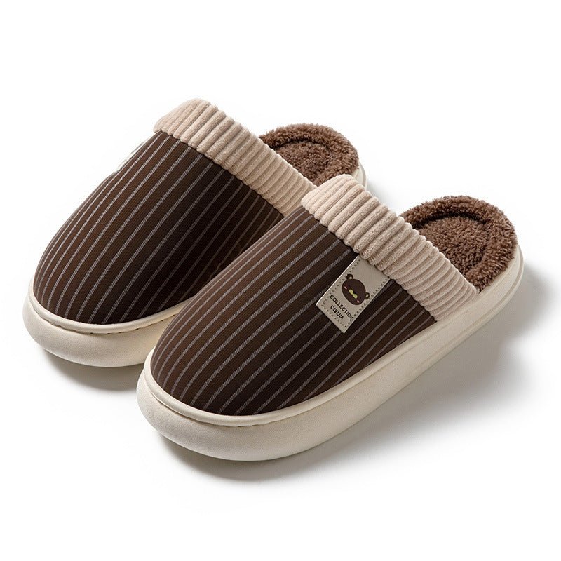 Solid Striped Plush Slippers Winter Warm Bear Fleece Shoes House Indoor Bedroom Floor Thick-soled Home Slipper For Women Men Couple $29.79 Dana Fashion Color: Coffee Size: 40to41 Women's shoes Product information: Sole material :pvc Applicable gender: Neu