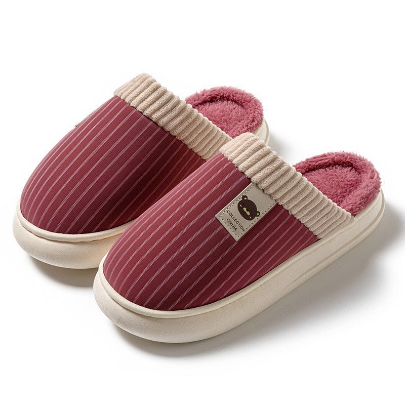 Solid Striped Plush Slippers Winter Warm Bear Fleece Shoes House Indoor Bedroom Floor Thick-soled Home Slipper For Women Men Couple $29.43 Dana Fashion Color: Purple Size: 36to37 Women's shoes Product information: Sole material :pvc Applicable gender: Neu