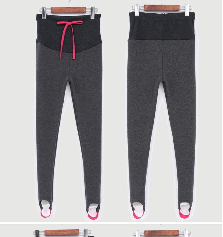 South Korea maternity new winter pregnant women foot leggings and cashmere trousers abdomen supporting feet thick spot $34.66 Dana Fashion Size: L Color: Dark gray style: Step on the foot Baby & Mother Texture: cotton blend + velvet Color: black, dark gra