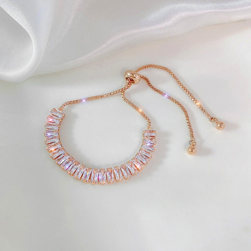 Special-interest Design Pull Adjustable Light Luxury Full Rhinestone Zircon Bracelet $15.00 Dana Fashion Color: Rose Gold Women's Accessories Product information: Treatment Process: Diamond Color: silver, gold, rose gold Applicable people: women Applicabl