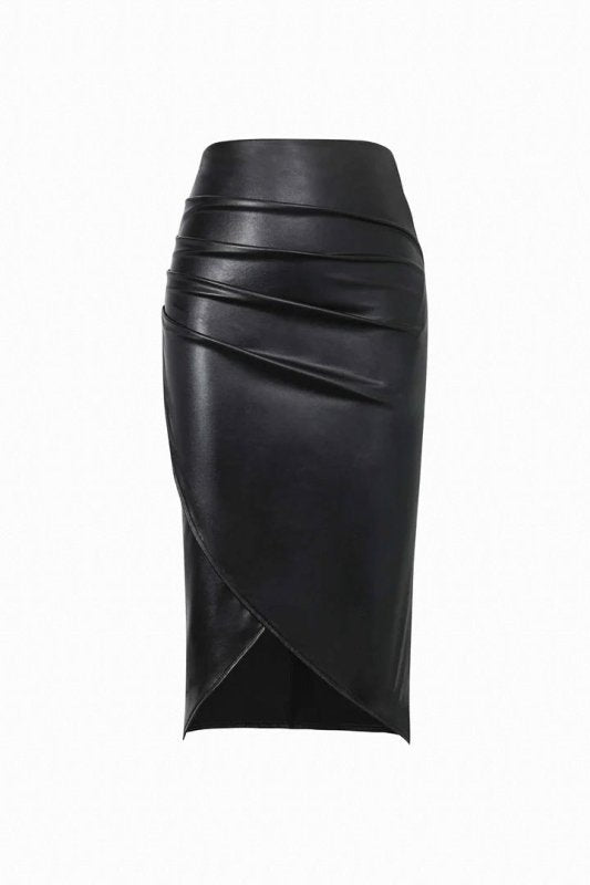 Split Leather Skirt Leather High Waist Sheath Skirt $65.50 Dana Fashion Color: Black Size: L Women's clothing Product information: Fabric name: Polyester Skirt type: hip skirt Color: Black Elasticity: inelastic Main fabric composition: Polyester (polyeste