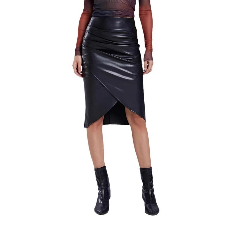 Split Leather Skirt Leather High Waist Sheath Skirt $65.50 Dana Fashion Color: Black Size: L Women's clothing Product information: Fabric name: Polyester Skirt type: hip skirt Color: Black Elasticity: inelastic Main fabric composition: Polyester (polyeste