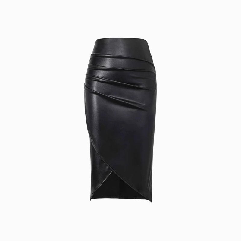 Split Leather Skirt Leather High Waist Sheath Skirt $65.50 Dana Fashion Color: Black Size: L Women's clothing Product information: Fabric name: Polyester Skirt type: hip skirt Color: Black Elasticity: inelastic Main fabric composition: Polyester (polyeste
