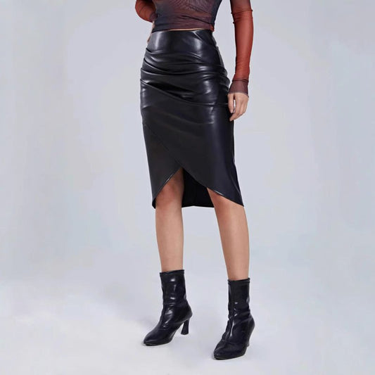 Split Leather Skirt Leather High Waist Sheath Skirt $65.50 Dana Fashion Color: Black Size: L Women's clothing Product information: Fabric name: Polyester Skirt type: hip skirt Color: Black Elasticity: inelastic Main fabric composition: Polyester (polyeste