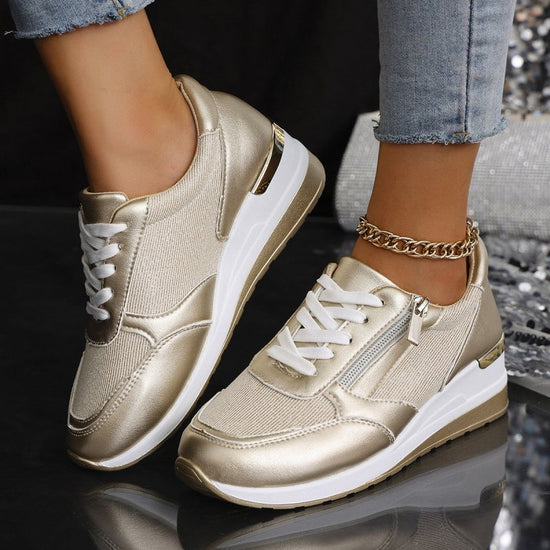 Sports And Leisure New Fashion Shoes $42.64 Dana Fashion Color: Gold Size: 37 Women's shoes Product information: Pattern: solid color Applicable sports: Universal Lining material: pu Color: gold, silver Upper height: low top Size: 37, 38, 39, 40, 41, 42,