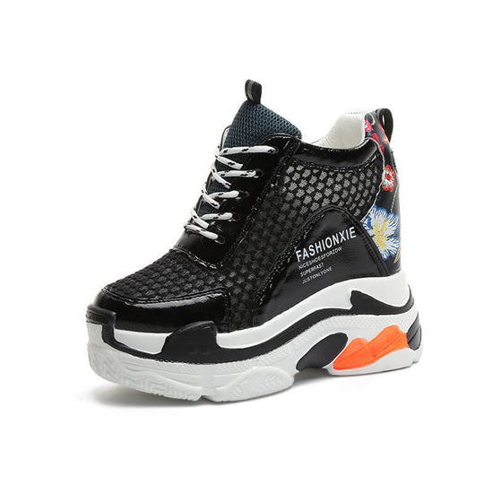 Sports Women Graffiti Casual Thick Sole 10cm Mesh Shoes $65.50 Dana Fashion Color: Black Size: 34 Women's shoes Overview: Unique design, stylish and beautiful. Good material, comfortable feet. A variety of colors, any choice. Specification: Product catego