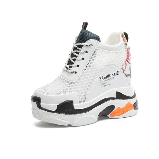 Sports Women Graffiti Casual Thick Sole 10cm Mesh Shoes $65.50 Dana Fashion Color: White Size: 34 Women's shoes Overview: Unique design, stylish and beautiful. Good material, comfortable feet. A variety of colors, any choice. Specification: Product catego