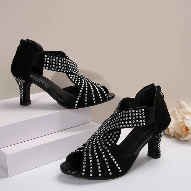 Spring And Summer New Rhinestone High-heeled Peep Toe Sandals $39.90 Dana Fashion Color: Black Size: 36 Women's shoes Product information: Lining material: imitation leather Toe bracket shape: Fish Mouth Color: Black Shoe Upper material: PU Size: 36, 37,