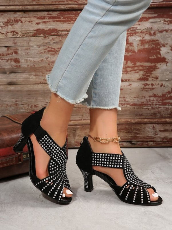 Spring And Summer New Rhinestone High-heeled Peep Toe Sandals $39.90 Dana Fashion Color: Black Size: 36 Women's shoes Product information: Lining material: imitation leather Toe bracket shape: Fish Mouth Color: Black Shoe Upper material: PU Size: 36, 37,