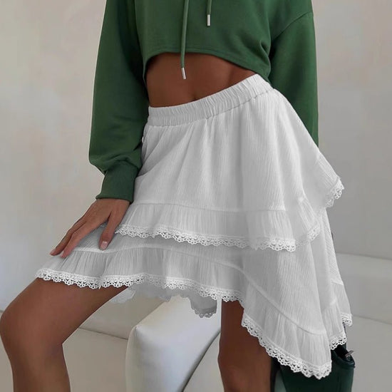 Spring Design Sense White Double Layer Lace Cake Dress Women $49.90 Dana Fashion Color: White Size: L Women's clothing Product information: Skirt-type: A- line skirt Color: white Elasticity: no elasticity Main fabric composition: Polyester (polyester fibe