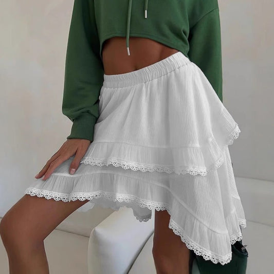 Spring Design Sense White Double Layer Lace Cake Dress Women $49.90 Dana Fashion Color: White Size: L Women's clothing Product information: Skirt-type: A- line skirt Color: white Elasticity: no elasticity Main fabric composition: Polyester (polyester fibe
