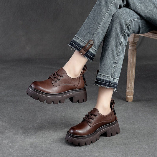 Spring NEW Back Zipper Low Top Mori Style Casual Retro Style Loafers Muffin Bottom Shoes $109.99 Dana Fashion Color: Black Size: 35 Women's shoes Product information: Pattern: solid color Lining material: pigskin Color: black, dark brown Upper height: low