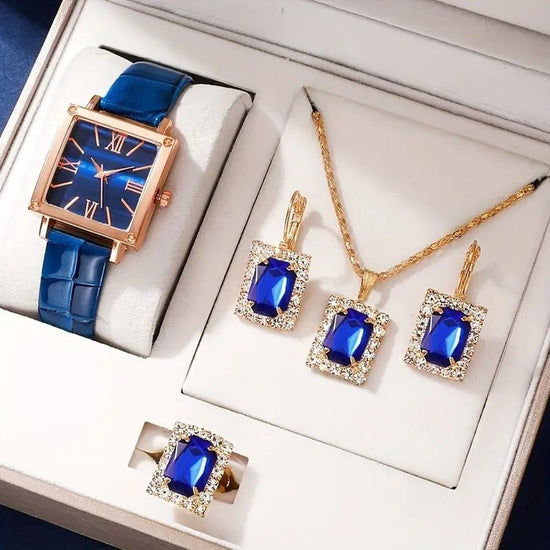 Square Belt Watch Gem Bracelet Suit $49.94 Dana Fashion Color: Blue Suit Women's Accessories Product information: Color: green suit, blue suit, red suit, black suit Movement type: Quartz Crown type: Spiral crown Case back type: Ordinary Mirror material: o