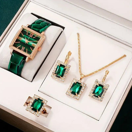 Square Belt Watch Gem Bracelet Suit $49.94 Dana Fashion Color: Black Suit Women's Accessories Product information: Color: green suit, blue suit, red suit, black suit Movement type: Quartz Crown type: Spiral crown Case back type: Ordinary Mirror material: