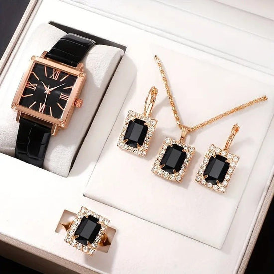 Square Belt Watch Gem Bracelet Suit $49.94 Dana Fashion Color: Black Suit Women's Accessories Product information: Color: green suit, blue suit, red suit, black suit Movement type: Quartz Crown type: Spiral crown Case back type: Ordinary Mirror material: