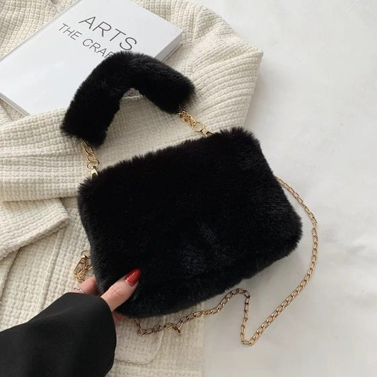 Square Plush Portable Fashion Simple Chain Bag Single-shoulder Bag $13.98 Dana Fashion Color: Beige Women's Bags Product information: Lining texture: synthetic leather Applicable scenarios: Daily configuration Color: Black handbag square bag, Milky White