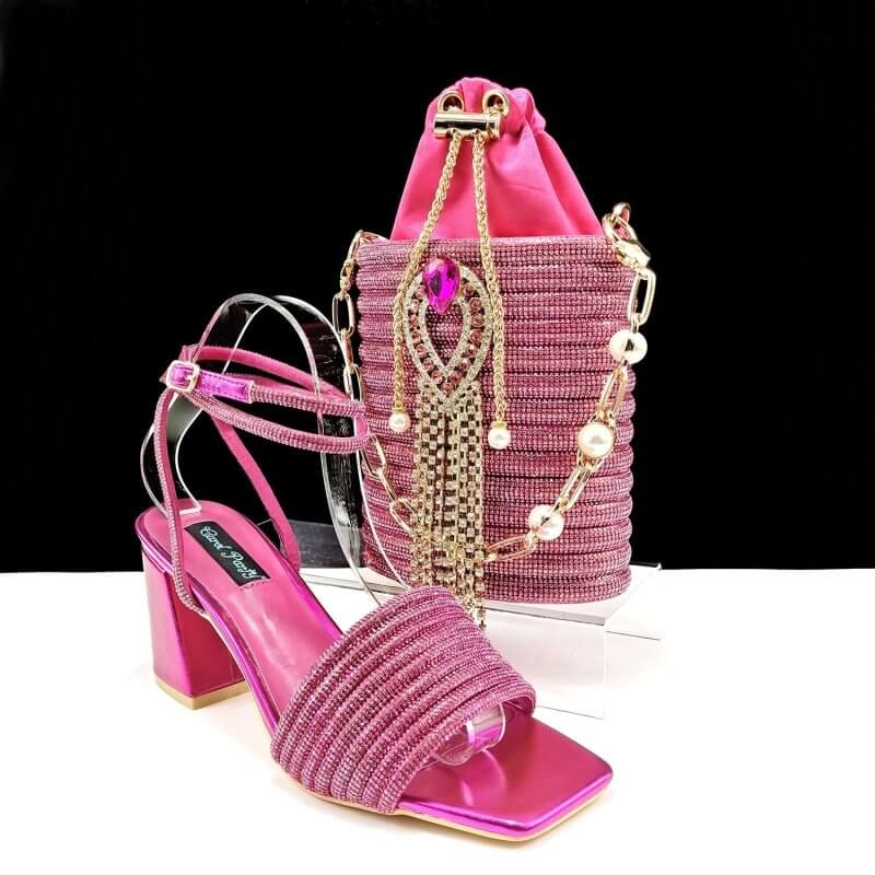 Square Toe Chunky Heel High Heels 8cm With Cylinder Handbag Shoes Bag Suit $189.90 Dana Fashion Color: Rose Red Size: 38 Women's shoes Product information: Lining material: PU Toe holder shape: Pointed Color: olive green, black gold, Peach, black, silver,