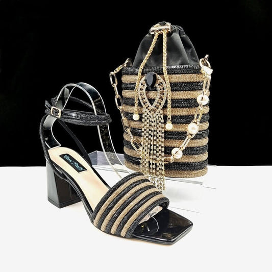 Square Toe Chunky Heel High Heels 8cm With Cylinder Handbag Shoes Bag Suit $189.90 Dana Fashion Color: Black Gold Size: 38 Women's shoes Product information: Lining material: PU Toe holder shape: Pointed Color: olive green, black gold, Peach, black, silve