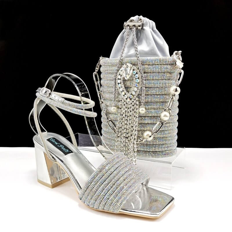 Square Toe Chunky Heel High Heels 8cm With Cylinder Handbag Shoes Bag Suit $189.90 Dana Fashion Color: Silver Size: 38 Women's shoes Product information: Lining material: PU Toe holder shape: Pointed Color: olive green, black gold, Peach, black, silver, s