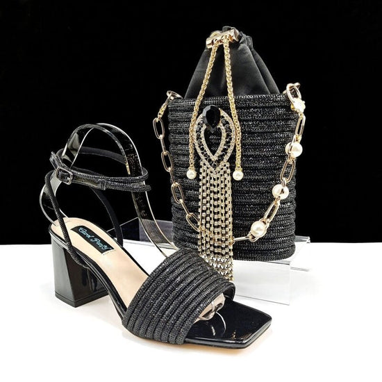 Square Toe Chunky Heel High Heels 8cm With Cylinder Handbag Shoes Bag Suit $189.90 Dana Fashion Color: Black Size: 38 Women's shoes Product information: Lining material: PU Toe holder shape: Pointed Color: olive green, black gold, Peach, black, silver, sk