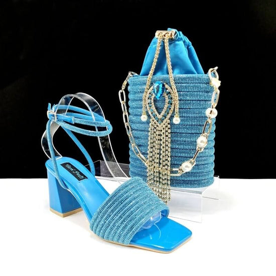 Square Toe Chunky Heel High Heels 8cm With Cylinder Handbag Shoes Bag Suit $189.90 Dana Fashion Color: Sky Blue Size: 38 Women's shoes Product information: Lining material: PU Toe holder shape: Pointed Color: olive green, black gold, Peach, black, silver,