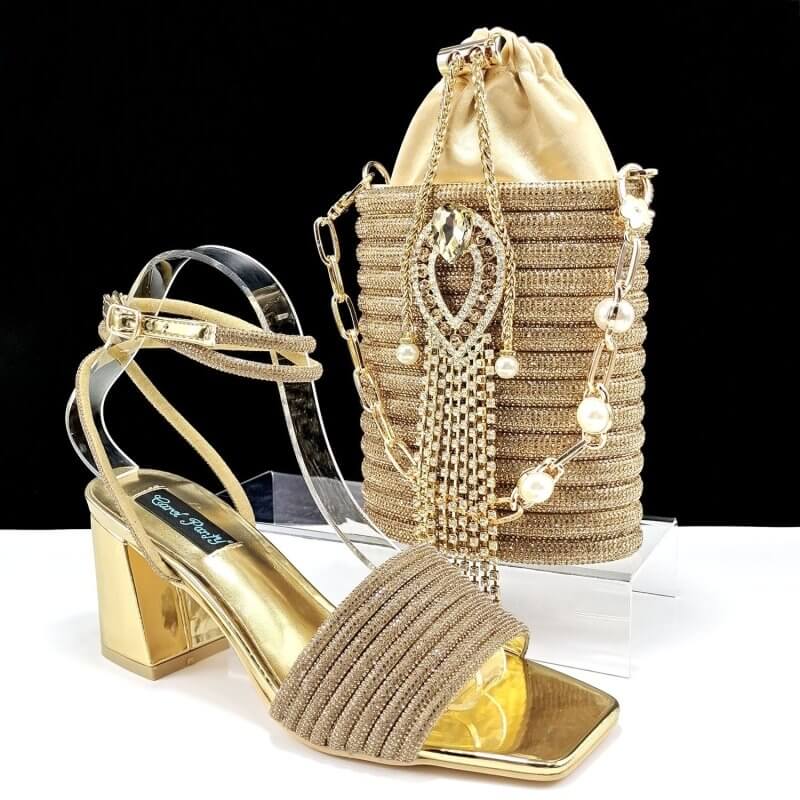 Square Toe Chunky Heel High Heels 8cm With Cylinder Handbag Shoes Bag Suit $189.90 Dana Fashion Color: Gold Size: 38 Women's shoes Product information: Lining material: PU Toe holder shape: Pointed Color: olive green, black gold, Peach, black, silver, sky