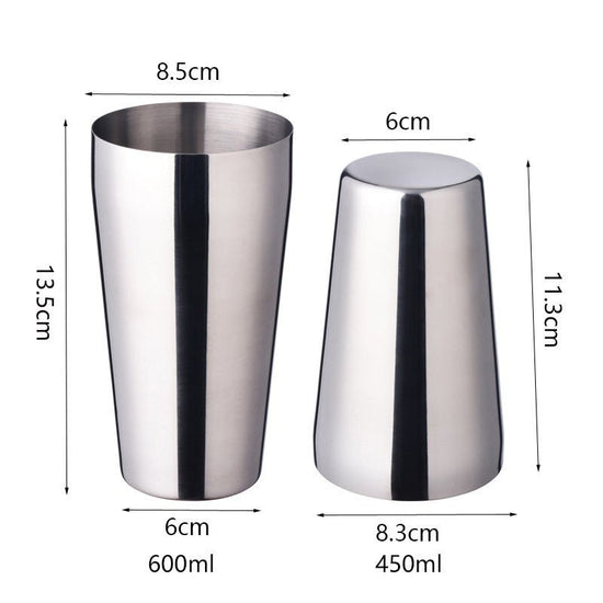 Stainless Steel Cocktail Shaker Ice Bucket Six-piece Set $31.79 Dana Fashion style: 2pcs Size: 600mlto450ml Dana's Kitchen Overview: The surface of this product is polished The surface can also be customized according to guests' preferences. It is exquisi