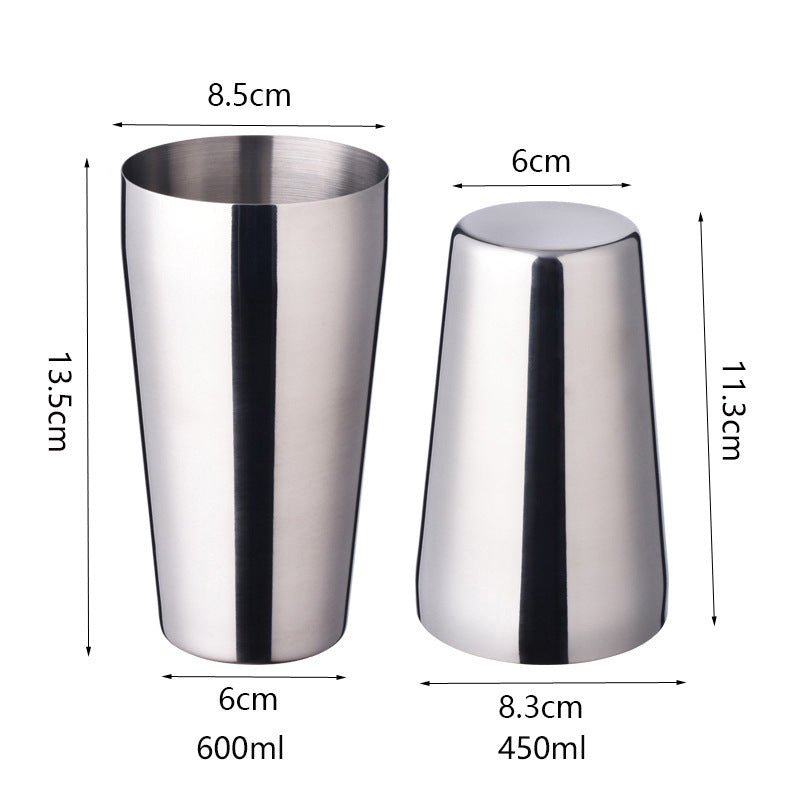 Stainless Steel Cocktail Shaker Ice Bucket Six-piece Set $31.79 Dana Fashion style: 2pcs Size: 600mlto450ml Dana's Kitchen Overview: The surface of this product is polished The surface can also be customized according to guests' preferences. It is exquisi