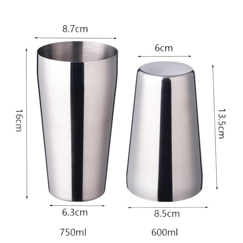 Stainless Steel Cocktail Shaker Ice Bucket Six-piece Set $33.46 Dana Fashion style: 2pcs Size: 750mlto600ml Dana's Kitchen Overview: The surface of this product is polished The surface can also be customized according to guests' preferences. It is exquisi