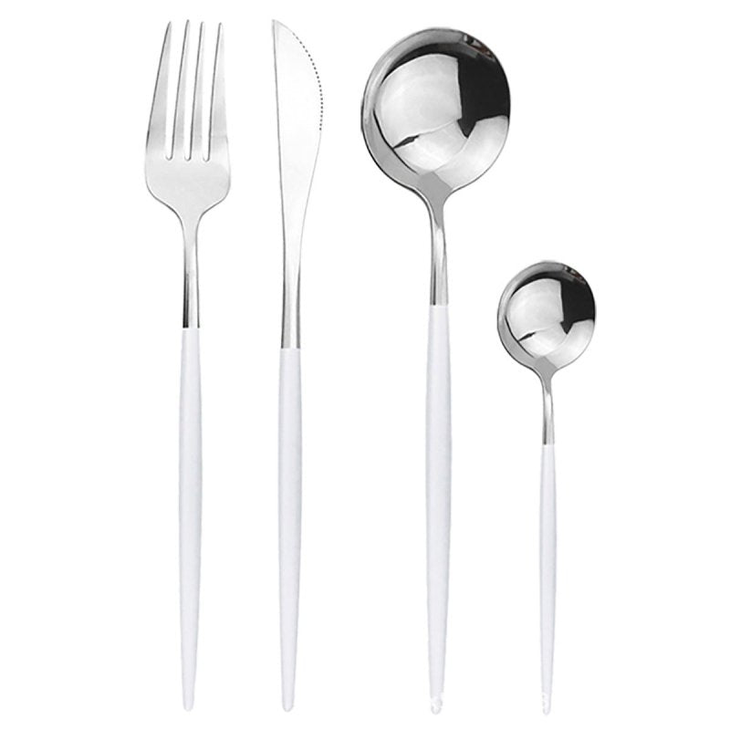 Stainless steel cutlery cutlery set $49.54 Dana Fashion Color: White silver Quantity: 6 sets 24pcs Dana's Kitchen Modname = produits & cols = 5 & colspace = 10 & rowspace = 10 & showName = true & showPrice = tru Informations sur le produit Modname = ckedi