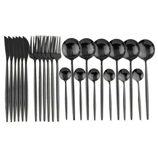 Stainless steel cutlery cutlery set $70.04 Dana Fashion Color: Black gold Quantity: 6 sets 24pcs Dana's Kitchen Modname = produits & cols = 5 & colspace = 10 & rowspace = 10 & showName = true & showPrice = tru Informations sur le produit Modname = ckedito