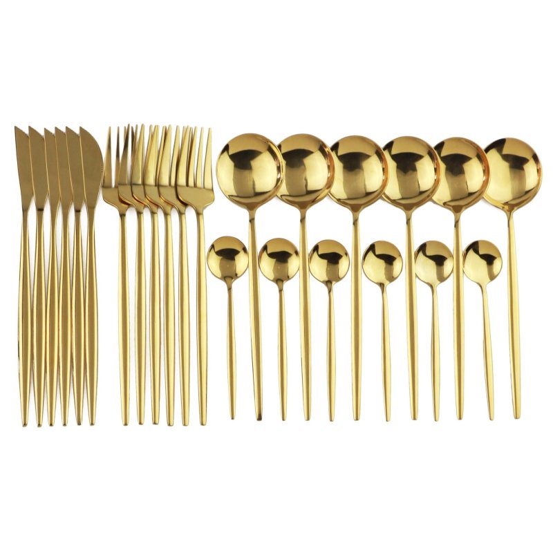 Stainless steel cutlery cutlery set $70.04 Dana Fashion Color: Black gold Quantity: 6 sets 24pcs Dana's Kitchen Modname = produits & cols = 5 & colspace = 10 & rowspace = 10 & showName = true & showPrice = tru Informations sur le produit Modname = ckedito