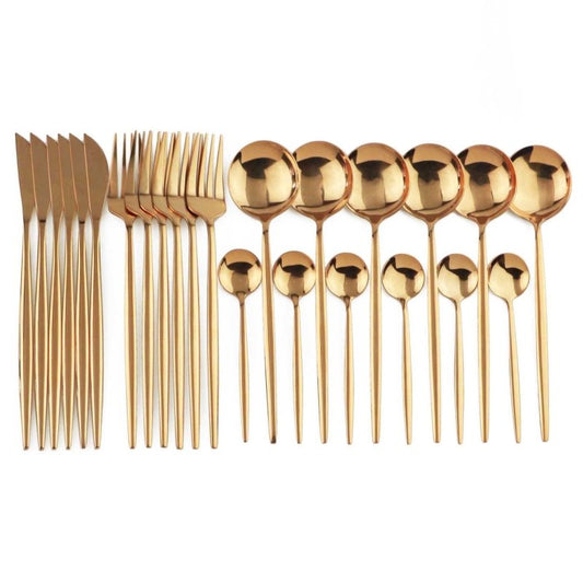 Stainless steel cutlery cutlery set $70.04 Dana Fashion Color: Black gold Quantity: 6 sets 24pcs Dana's Kitchen Modname = produits & cols = 5 & colspace = 10 & rowspace = 10 & showName = true & showPrice = tru Informations sur le produit Modname = ckedito