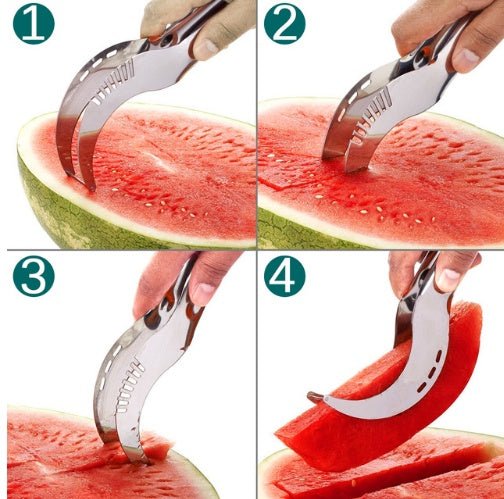 Stainless Steel Cutter For Watermelon Hami Melon Pitaya Pawpaw $10.52 Dana Fashion Color: Green Dana's Kitchen Overview: Kind-friendly, fast and easy watermelon slicer. Get the most out of your watermelon. Simply using and keeps your hands clean. Smart an