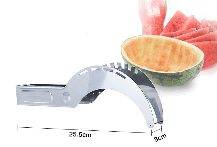 Stainless Steel Cutter For Watermelon Hami Melon Pitaya Pawpaw $10.52 Dana Fashion Color: Green Dana's Kitchen Overview: Kind-friendly, fast and easy watermelon slicer. Get the most out of your watermelon. Simply using and keeps your hands clean. Smart an