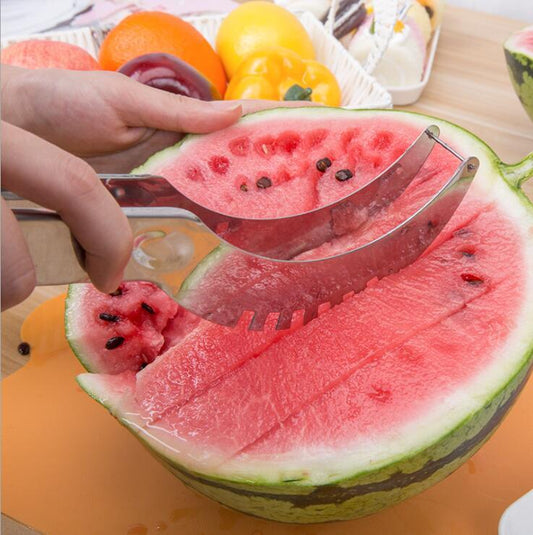 Stainless Steel Cutter For Watermelon Hami Melon Pitaya Pawpaw $10.52 Dana Fashion Color: Green Dana's Kitchen Overview: Kind-friendly, fast and easy watermelon slicer. Get the most out of your watermelon. Simply using and keeps your hands clean. Smart an
