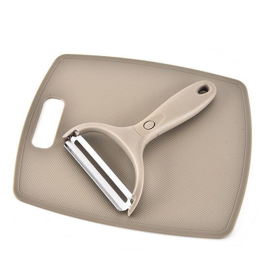 Stainless Steel Cutter Set Three Piece Set Wheat Straw Chopping Board Fruit Knife Peeler Combined Kitchen Tools $44.93 Dana Fashion Color: Brown Dana's Kitchen Overview: Ergonomic Design: Designed for comfort, the ergonomic handle reduces hand fatigue dur