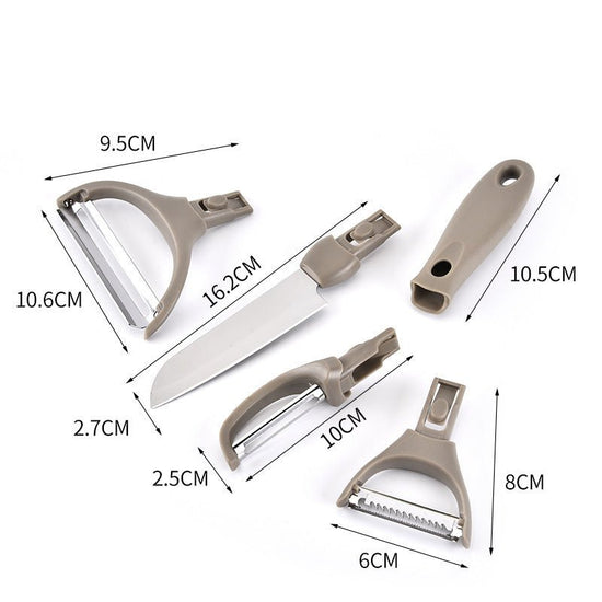 Stainless Steel Cutter Set Three Piece Set Wheat Straw Chopping Board Fruit Knife Peeler Combined Kitchen Tools $44.93 Dana Fashion Color: Brown Dana's Kitchen Overview: Ergonomic Design: Designed for comfort, the ergonomic handle reduces hand fatigue dur