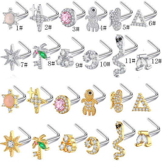 Stainless Steel Nose Stud Ornament Animal Flowers European And American $9.17 Dana Fashion Specifications: 10style Color: Gold Women's Accessories Product information: Color: 1#,2#,3#,4#,5#,6#,7#,8#,9#,10#,11#,12# Material: Stainless steel Purity: as show
