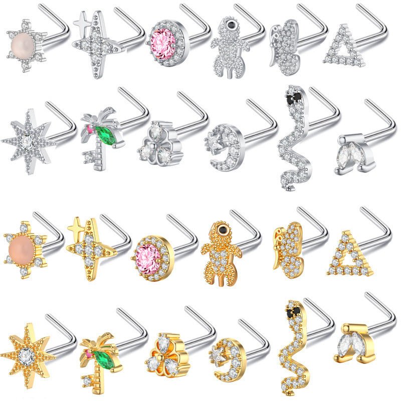 Stainless Steel Nose Stud Ornament Animal Flowers European And American $9.17 Dana Fashion Specifications: 10style Color: Gold Women's Accessories Product information: Color: 1#,2#,3#,4#,5#,6#,7#,8#,9#,10#,11#,12# Material: Stainless steel Purity: as show