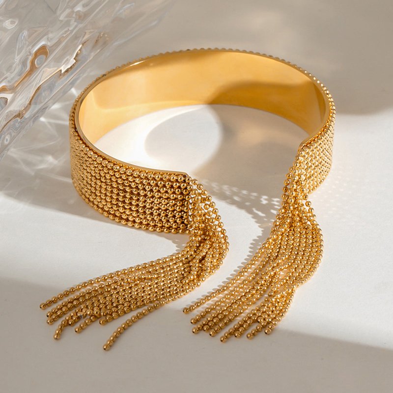 Stainless Steel Tassel Open-ended Bracelet Niche $39.00 Dana Fashion Color: JDBW2410020 Women's Accessories Product information: Treatment Process: Electroplating Color: JDBW2410020 Material: Stainless steel Popular elements: Bracelet Packing list: Bracel