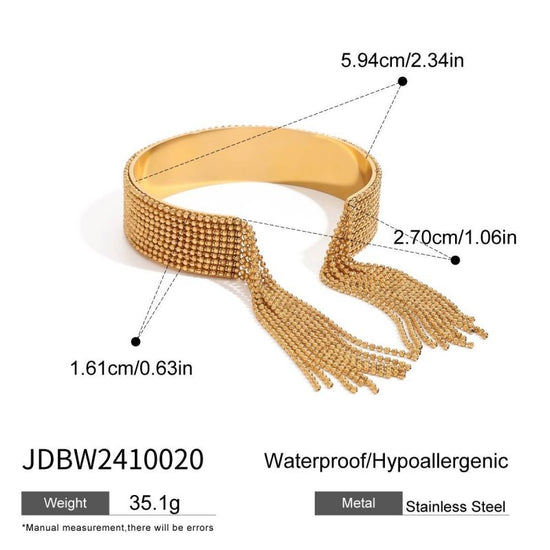 Stainless Steel Tassel Open-ended Bracelet Niche $39.00 Dana Fashion Color: JDBW2410020 Women's Accessories Product information: Treatment Process: Electroplating Color: JDBW2410020 Material: Stainless steel Popular elements: Bracelet Packing list: Bracel