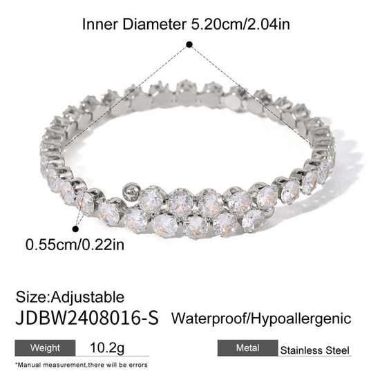 Stainless Steel White Zircon Full Zirconium Bracelet $30.00 Dana Fashion Color: JDBW2408016S Women's Accessories Product information: Treatment Process: Electroplating Color: JDBW2408016,JDBW2408016-S Material: Stainless steel Popular elements: Ring Type: